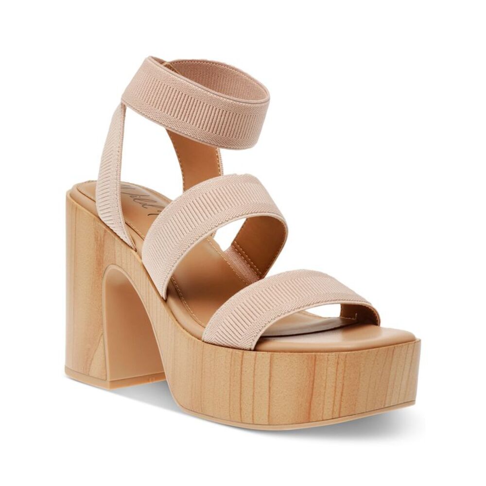 WILD PAIR Womens Beige 1-1/2" Wood-Grain Platform Scarlitt Heeled Sandal 8.5 M